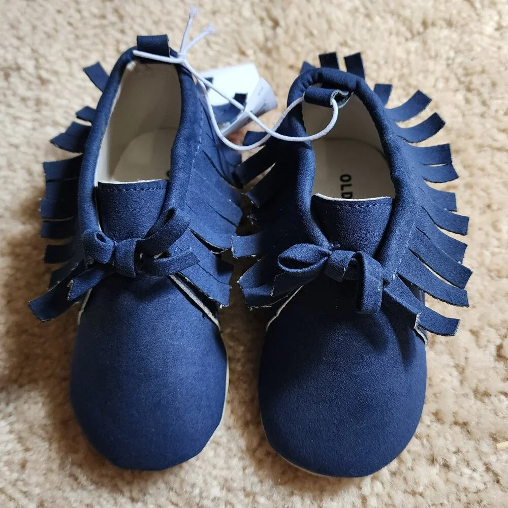 Old Navy Baby Unisex Faux-Blue Suede Moccasin Booties Shoes Size 12-18M NWT